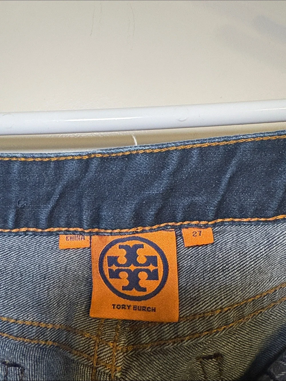 Tory Burch Navy Straight-Leg Jeans with Gold Hardware